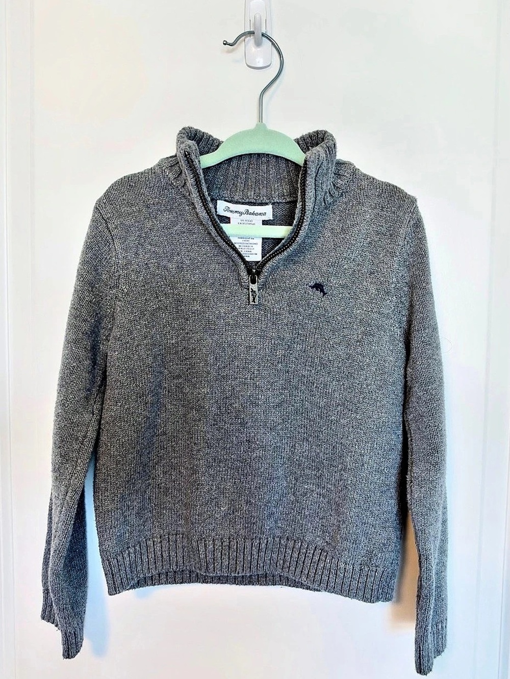 Tommy Bahama Boys XS (Size 4 / 3-4Y) 100% Cotton Quarter-Zip Grey Sweater